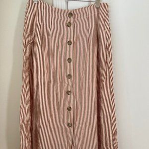 Patio Button-Front Midi Skirt in Clay Stripe